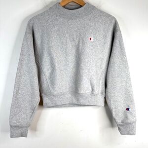 Champion Reverse Weave Grey Mockneck Sweatshirt M Slightly Cropped Boxy Heavy